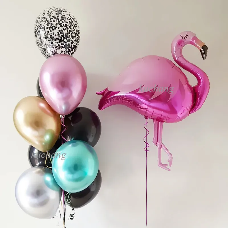10 шт. Фламинго фольги воздушный шар 10 ''металлический латекс и конфетти шарики, День подарков будущей матери день рождения Гавайские украшения