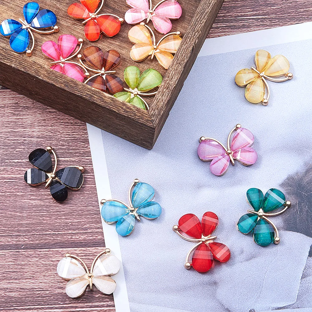 56Pcs 14 Colors Colorful Butterfly Charms Glass Animal Pendants Mixed Color for DIY Bracelet Necklace Earrings Jewelry Making