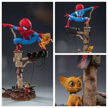 

18cm Avengers Infinity War red street light spiderman statue spider-man figure toy collectible model Doll gift for kids