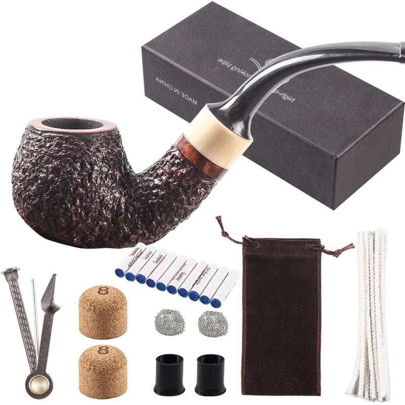 

Tobacco smoking pipe,3 in 1 scraper,9 mm pipe filters,Handmade,Bent Gift box