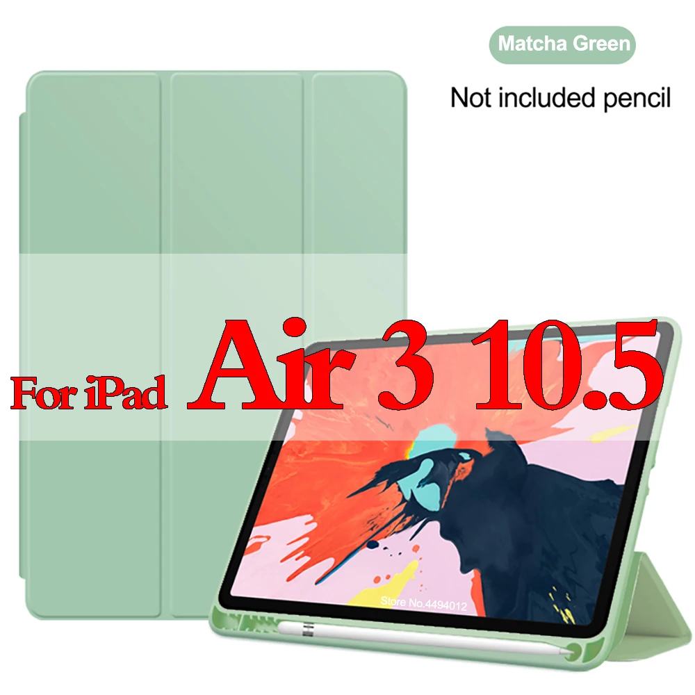 Для ipad Air 3 10,5 чехол Funda для ipad 9,7 чехол карандаш держатель тонкий ТПУ силиконовый мягкий чехол умный сон Пробуждение - Цвет: Air 3 Matcha green