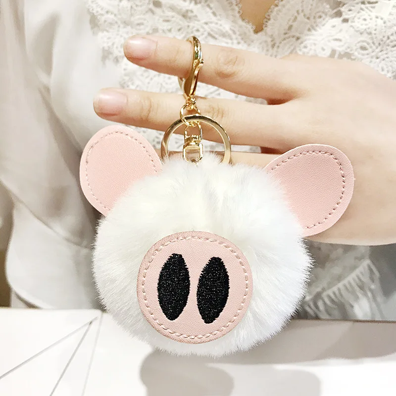 

Pig nose wool ball car key clasp hang piece female bag hang ornaments faux fur phone bag