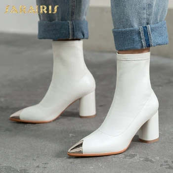 

Sarairis New Design 2020 Top Quality Pointed Toe Ankle Boots Women Shoes Slip On Chunky High Heels Office Ladies Luxury Boots