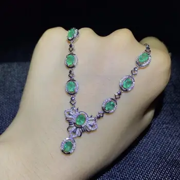 

Wholesale 925 Sterling Silver Natural Green Emerald Pendant Necklace for Women,4*5mm Gemstone FN699