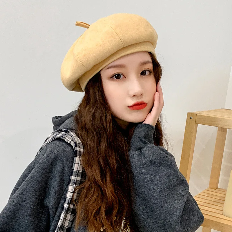 

Autumn and winter all-match woolen hat female British retro art beret Korean version Japanese simple casual octagonal hat
