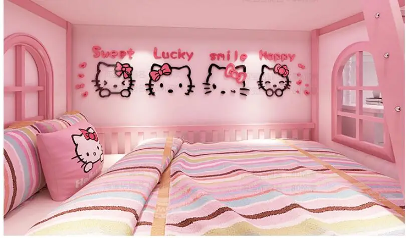Мультфильм hello kitty акриловые хрустальные наклейки на стену 3D акриловые настенные вешалки для спальни мебель гостиная диван ТВ фон