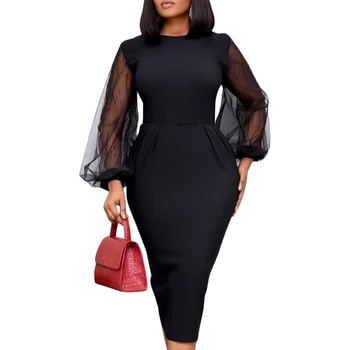 

HIGH STREET New Fashion 2020 Summer Designer Runway Dress Women's O-Neck Lantern Sleeve Gauze Buttock Pencil Dress