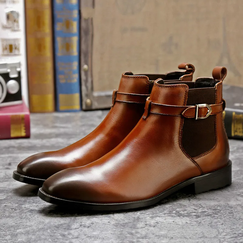 

New Warm Leather Shoes Tide Male Martin Boots Retro Chelsea Boots Leisure Male Boots