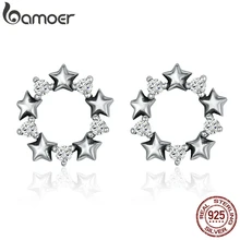 BAMOER горячая Распродажа, серебряные стекируемые серьги-гвоздики в виде звезды из натуральной 925 пробы для женщин, сверкающие CZ подлинные серебряные ювелирные изделия SCE185