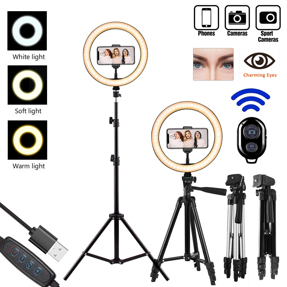 

Profissional Ring Light Photography Lighting Camera Phone with Tripod Stand Makeup Photo Dimmable Ring Lamp YouTube TikTok Live