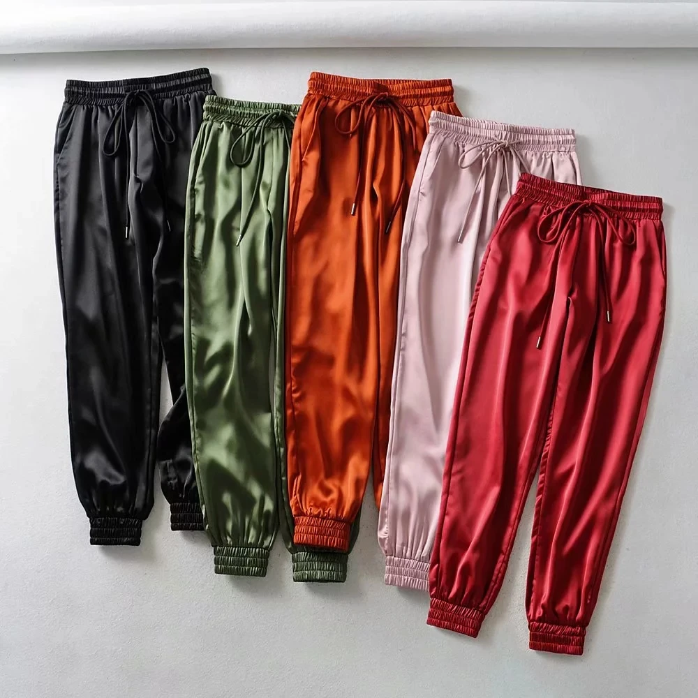 2019 drawstring Satin camo pants women 
