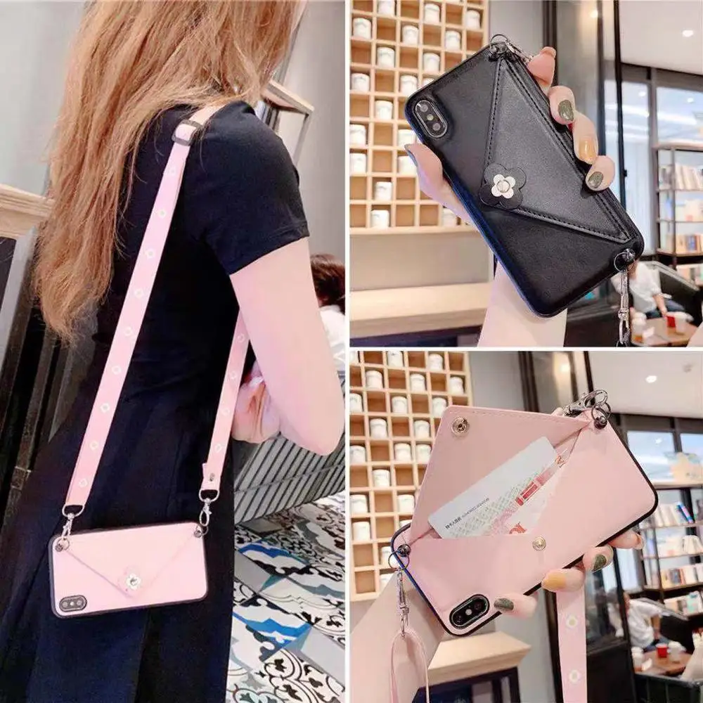 

Credit Card Phone Case Wallet Strap Crossbody Long Chain for iPhone 11 PRO MAX XR XS Max X 6S 8 7 plus Fashion luxury Back cover