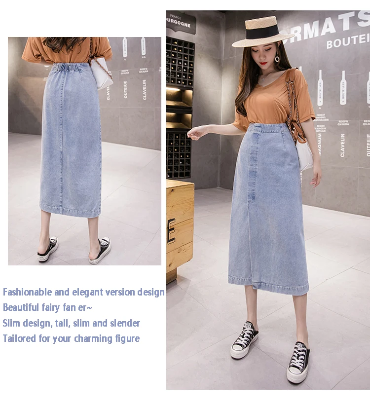 midi skirt Denim skirt women's 2022 spring versatile high waist front split retro four seasons can wear medium length skirt Hip Wrap Skirt white skirt