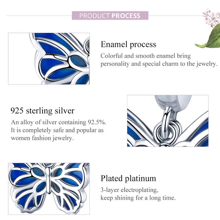 necklace design bamoer 925 Sterling Silver Double Openwork Butterfly Pendant Charm for Bracelet Women Blue Enamel Fashion Jewelry Making BSC149 jewelry