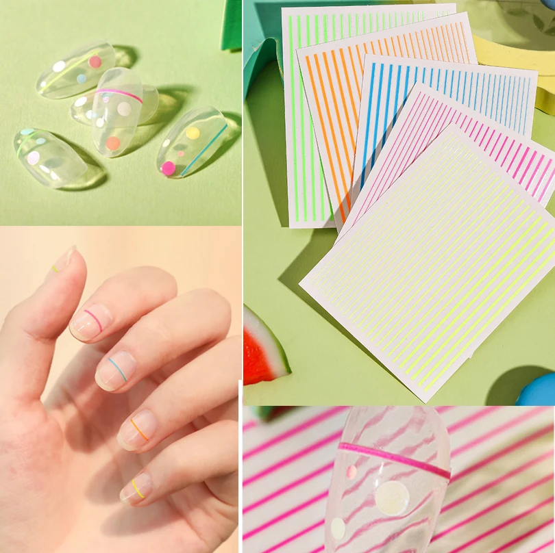 

1pcs Multi colorful Line Strip Tape 3D Nail Stickers Self-adhesive fluorescein Designs DIY Decals Manicure Decoration 2019 new