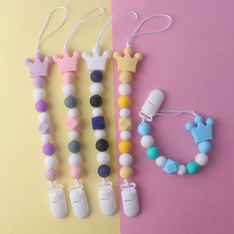 

Silicone Baby Teether Teething pacifier clips with Safe ABS beads pacifier chain Holder Nipples baby chew toys Pacifier Clips #E