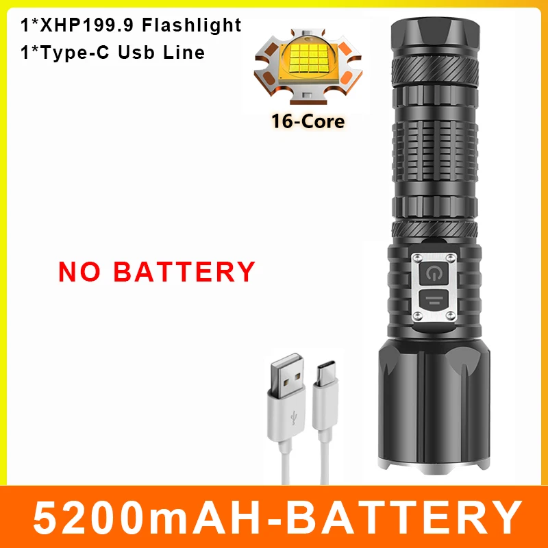 hyper tough torch 5000000LM Most Powerful LED Flashlight XHP199 USB Rechargeable Flash Light 5 Modes Zoom Torch Tactial Flash Lantern Use 26650 waterproof flashlights Flashlights