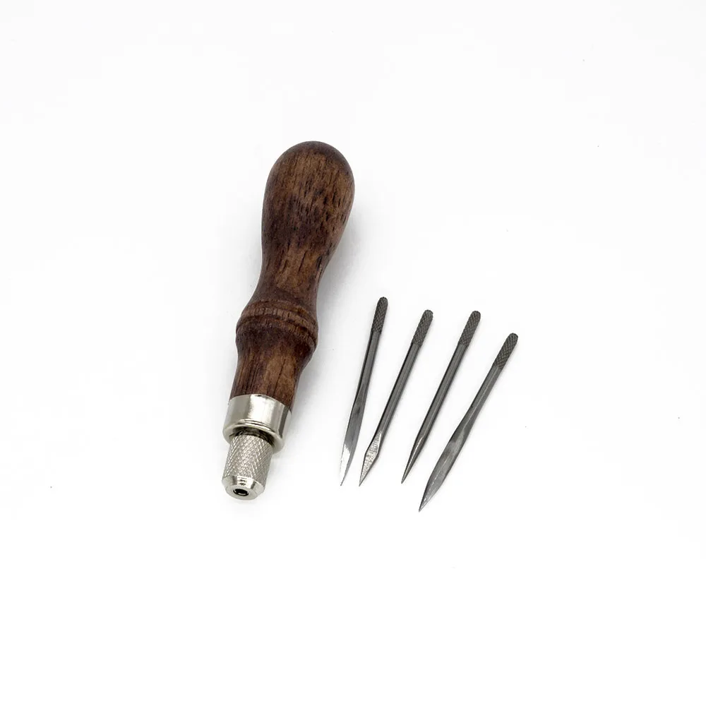Кожа ремесло 4 в 1 шнуровка, брошюрование царапин шило набор швейных инструментов деревянная ручка
