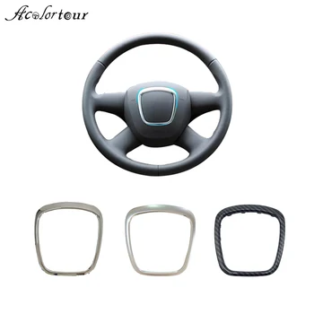 

For Audi A3 8P S3 A4 B6 B7 B8 A6 C6 Q5 Q7 steering wheel sticker center cover trim emblem ring badge frame abs chrome silver
