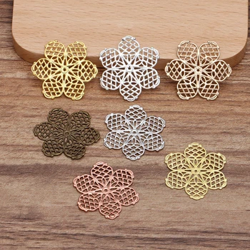 

100 pcs/lot 28 mm Copper Filigree Flower Metal Connector Charms For Jewelry Making Findings