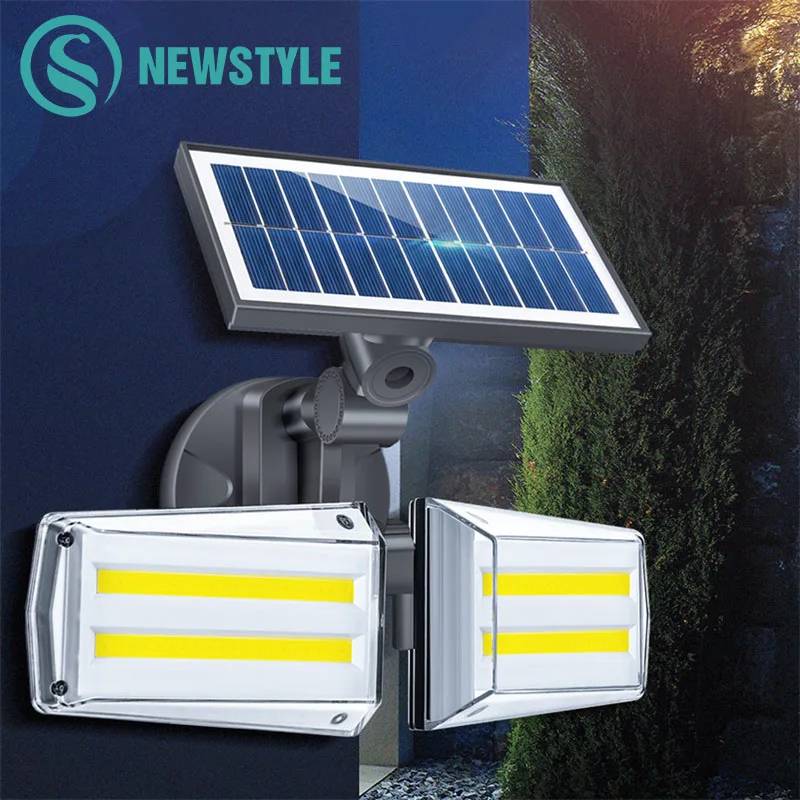 LED/COB Solar Street Light Double-Head Wall-Mounted Motion Sensor Waterproof Integrated Outdoor Light Courtyard Road Lighting