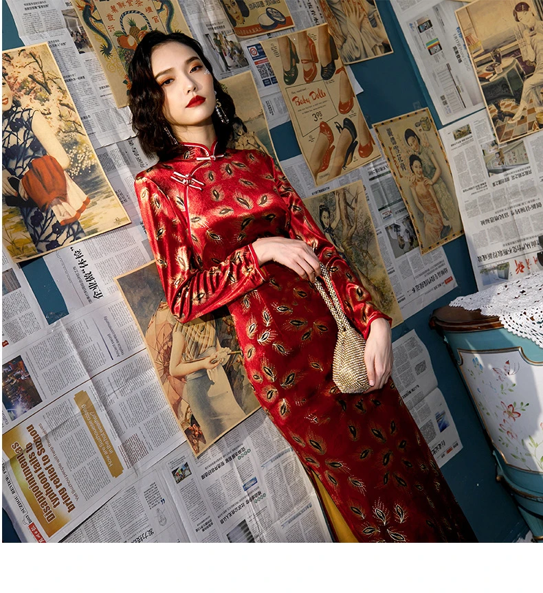 Бархат Cheongsam свекрови Свадьба мама Qipao китайское традиционное платье вечернее платье Китай Qi Pao длинные Платья для вечеринок