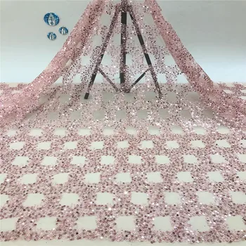 

Nigerian Tulle Lace Fabrics 2020 High Quality Lace French Lace Fabric With Sequins+Beads African Lace Fabric For Women
