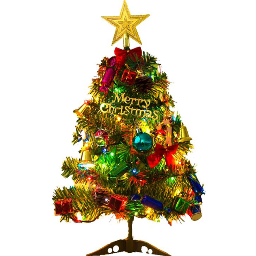 

50cm Tabletop Christmas Tree, Mini Christmas Pine Tree with LED String Lights, Star Treetop & Ornaments DIY Christmas Decoration