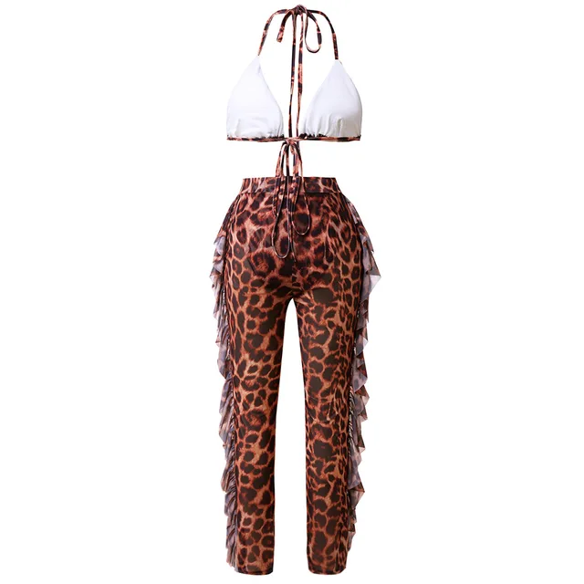 Sujetador de malla transparente con estampado de leopardo para mujer, Top  corto con volantes, pantalones, vestido de Bikini de cintura alta, traje de  baño de dos piezas 2020 - AliExpress