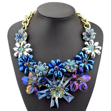 Ожерелье-чокер с синими кристаллами и бусинами в виде цветов для женщин, аксессуары, позолоченное ожерелье с подвеской, модные вечерние ювелирные изделия, подарки