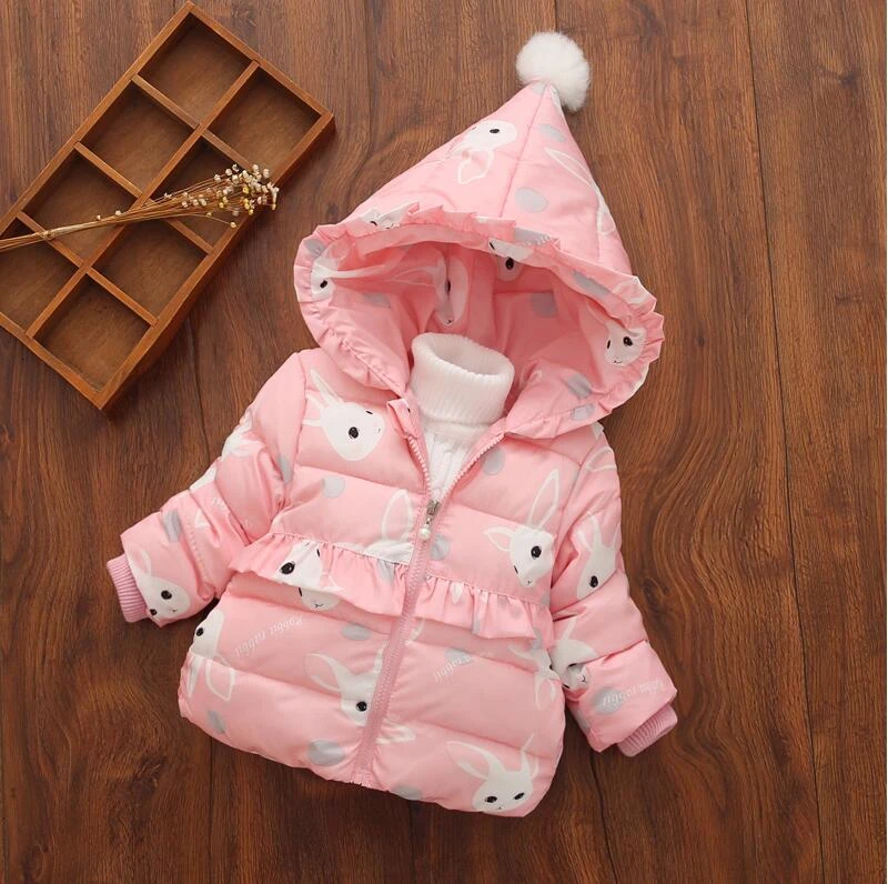 Pink Теплые пальто для девочек Милая верхняя одежда для детей Зимние Детские Модные Плотные толстовки пуховики для маленьких девочек Одежда для девочек doorout - Color: Pink