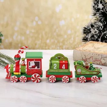 

Christmas Xmas Wooden Advent Calendar Countdown Train Decotation with Removable Cubes for Home Party Shelves Tables Window Decor