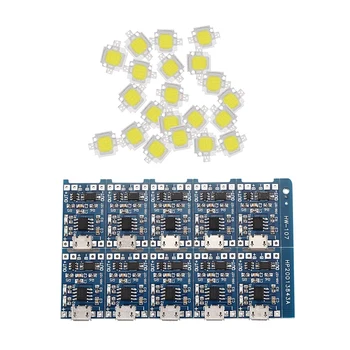 

30 Pcs Accessories: 20Pcs 10W Pure White 1100LM LED Lamp & 10Pcs Mini USB 18650 TP4056 Lithium Battery Charging Board