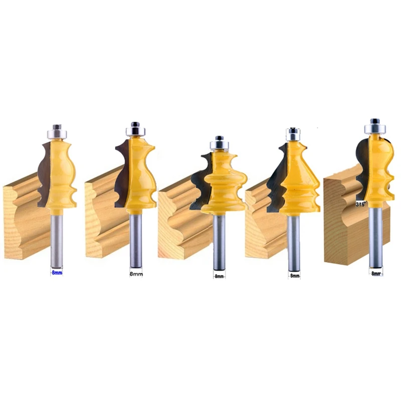 

5Pc 8Mm Shank Casing&Base Molding Router Bit Set Cnc Line Knife Woodworking Cutter Tenon Cutter For Woodworking Tools