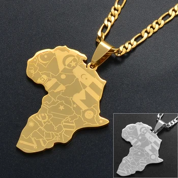 Anniyo Silver Color/Gold Color Africa Map With Flag Pendant Chain Necklaces African Maps Jewelry for Women Men #035321P 1