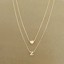 Небольшой начальное сердце двойное ожерелье Для женщин личный оберег 26 ожерелье с буквами Новая мода серьги-гвоздики