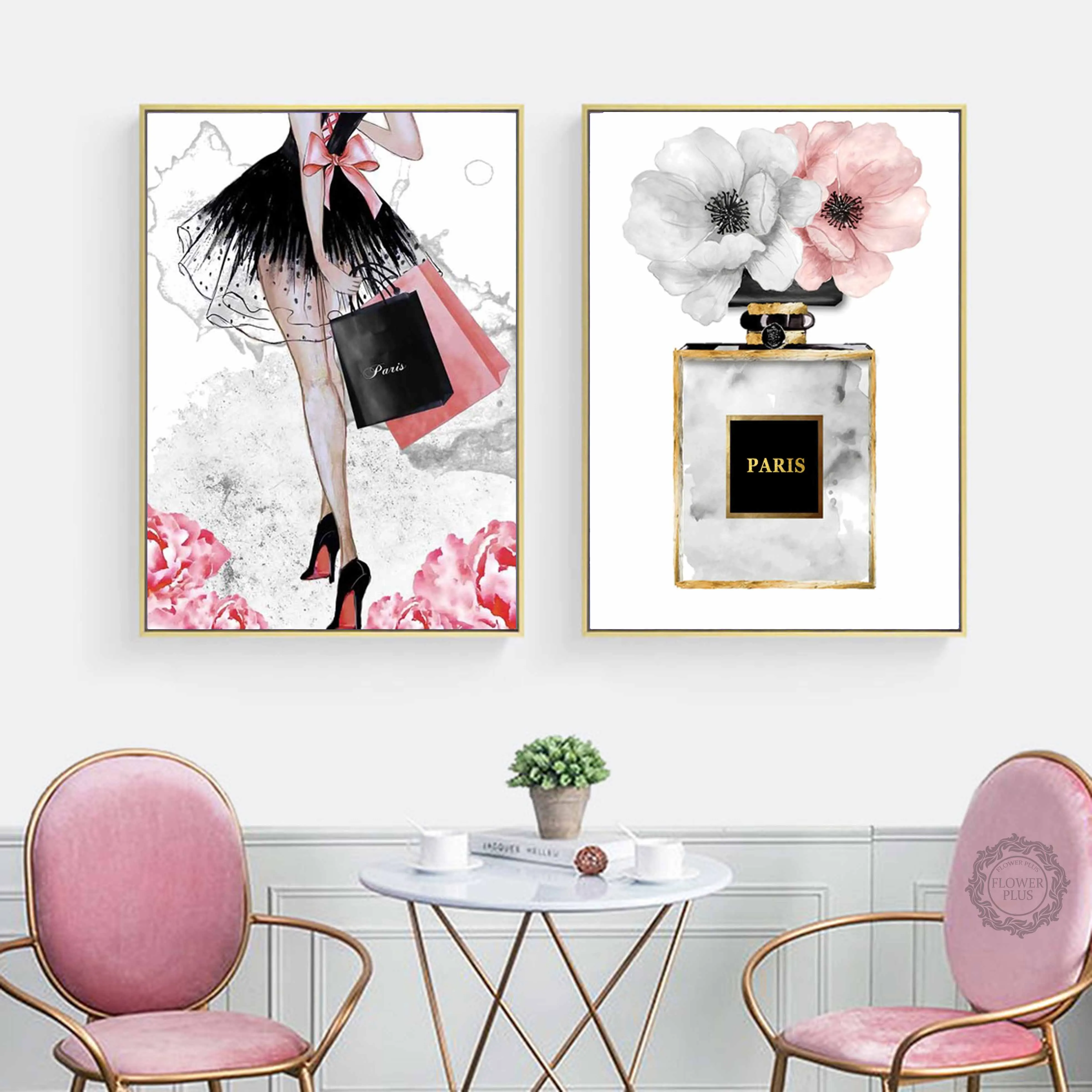 Мода девушка Парижский парфюм цветок высокий каблук плакаты на скандинавскую тему и репродукции, настенное Искусство Картина на холсте, украшение картины гостиной