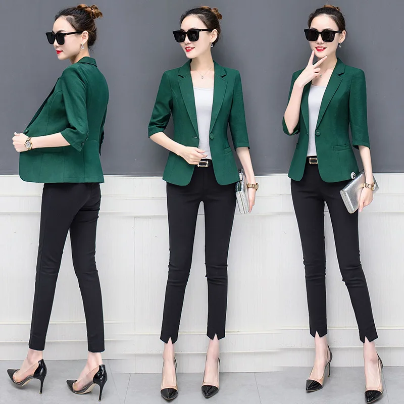 Photo Shoot 8269# Spring And Summer Autumn Korean-style Three-quarter-length Sleeve Solid Color Small Suit Slim Fit Slimmin
