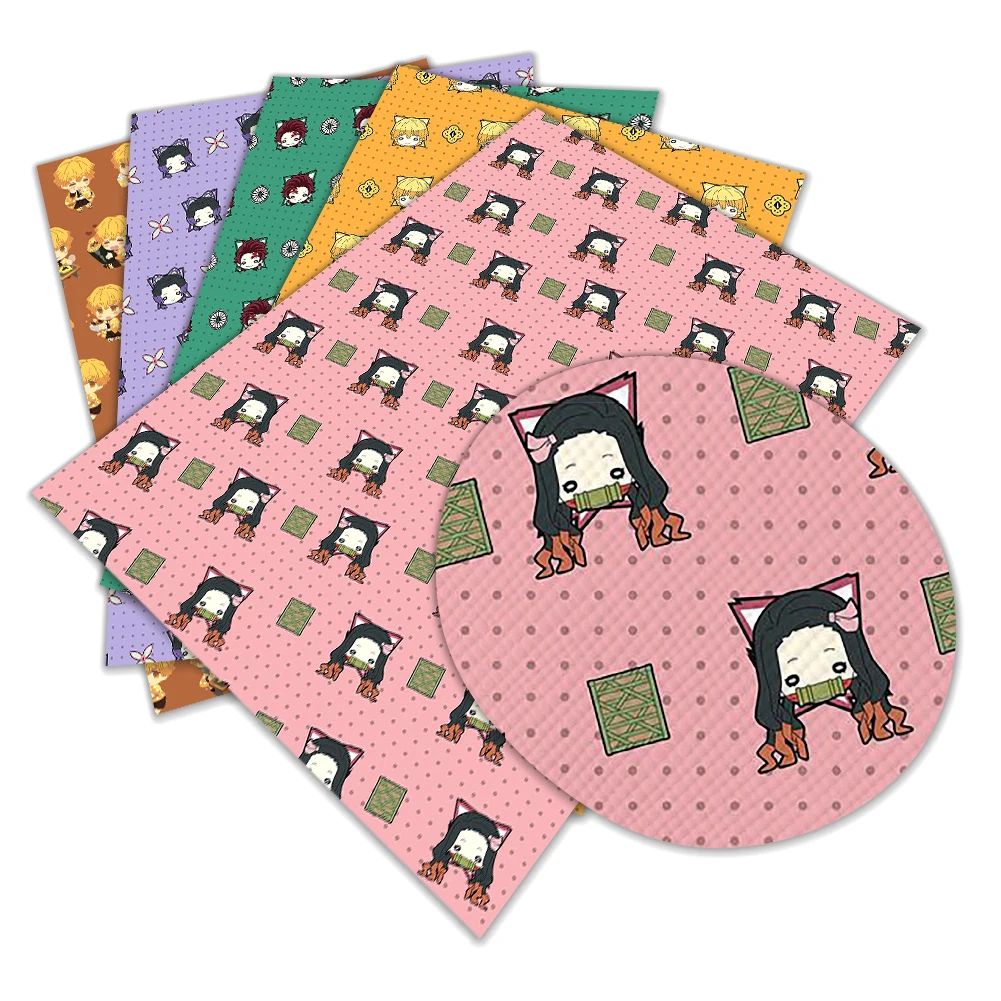 Faux PU Leather Fabric Cartoon Demon Slayer Kimetsu No Yaiba Leather 