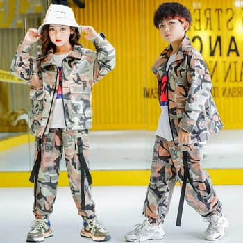 

New Hip Hop Clothes Kids Camouflage Clothing Jazz Stage Costume Street Wear Children Street Dance Hip Hop Girls Clothing VDB943