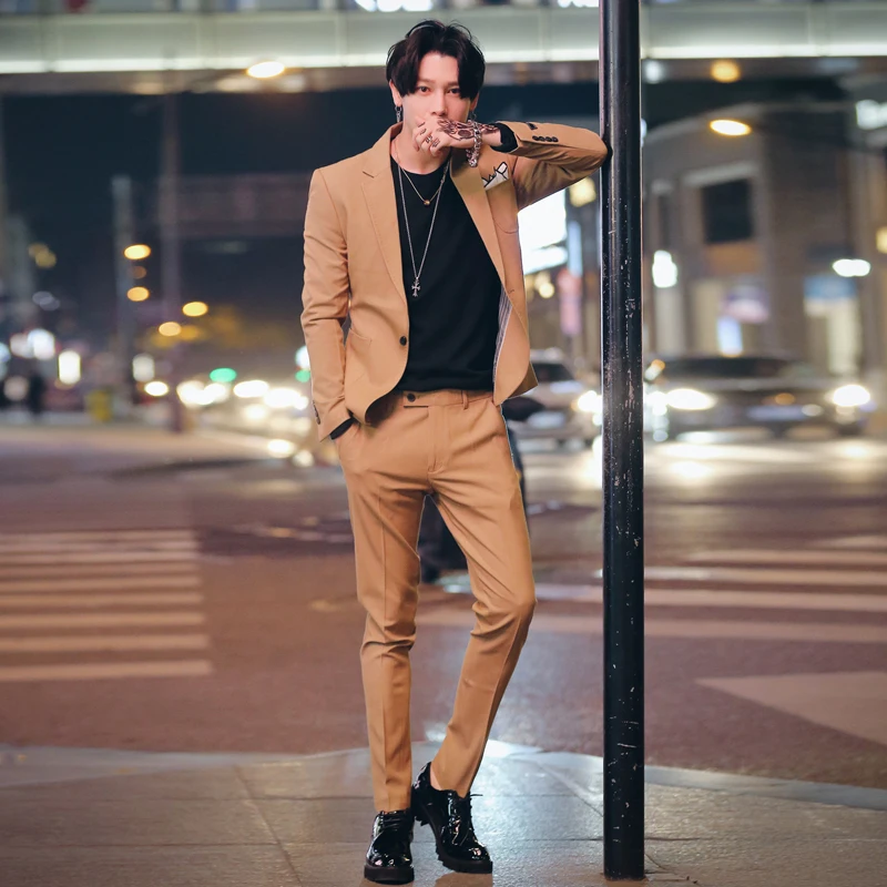 

2020 Spring And Summer New British Style Men's Casual Single-breasted Suit Two-piece Suit Fashion Gentleman Men's Suit