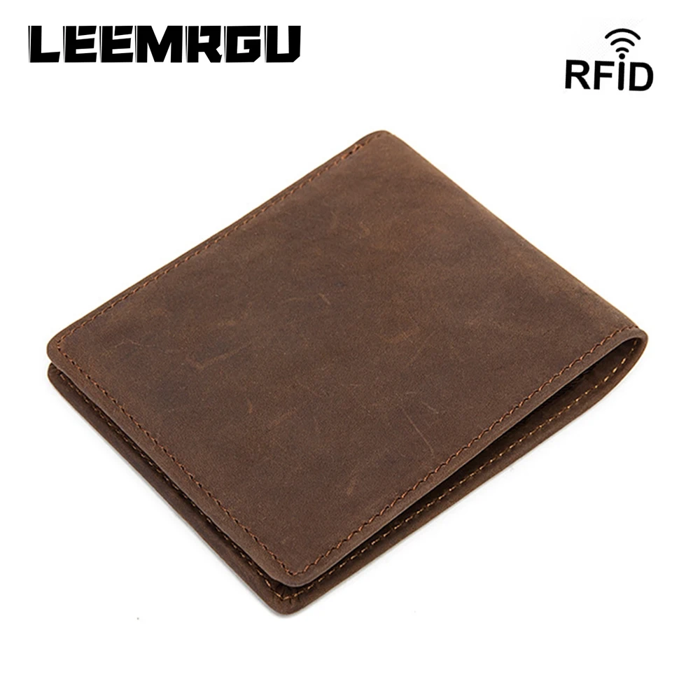 

Retro Leather Men Wallets Coin Purse Genuine Two fold wallet Credit Card Holder Solid Color Short men Ultra-thin Coin bag Casual