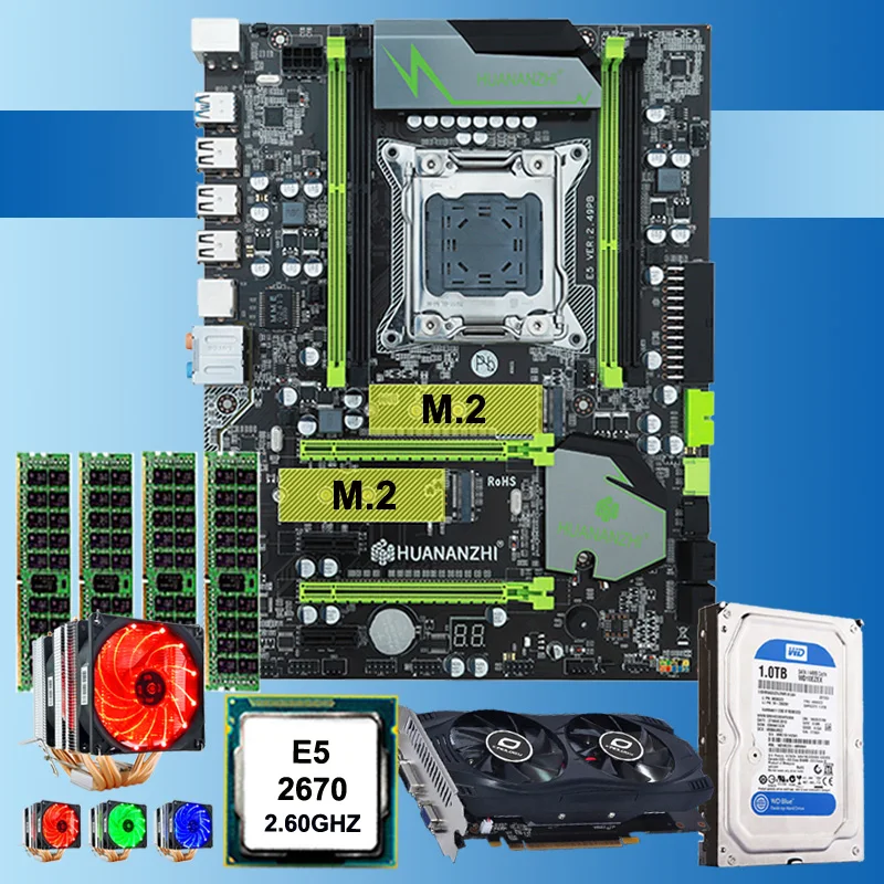 Лидер продаж! HUANAN X79 плата Процессор Xeon E5 2670 C2 с 6 тепловыми охладитель Оперативная память 16G (4*4G) DDR3 RECC 1 ТБ 3,5 "SATA HDD GTX750Ti 2GD5 VC