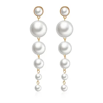 

Trendy Temperament Simulated Big Pearl Long Earrings Pearls String Statement Drop Dangle Earring for Women Party Wedding Jewelry