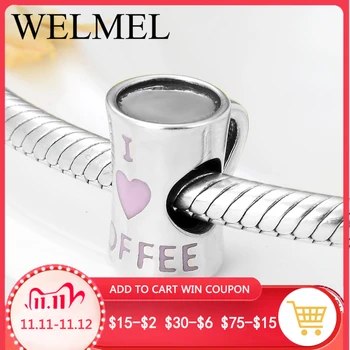 

Fashion Heart Coffee cup Enamel 925 Sterling Silver Charm for Women Jewelry Making Fit Original Women charms beads Bracelet