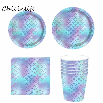 

Chicinlife Mermaid Disposable Tableware Paper Plates Cup Napkins Mermaid Party Decoration Happy birthday Party Supplies