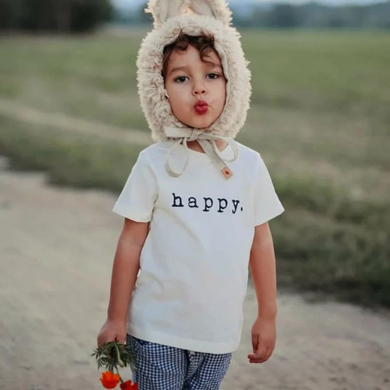 

2020 New Summer Children's Cotton Boys Short Sleeve Top Fashion Toddler Girl T Shirt Happy Letter Baby T-shirt for 1-6 Years Old