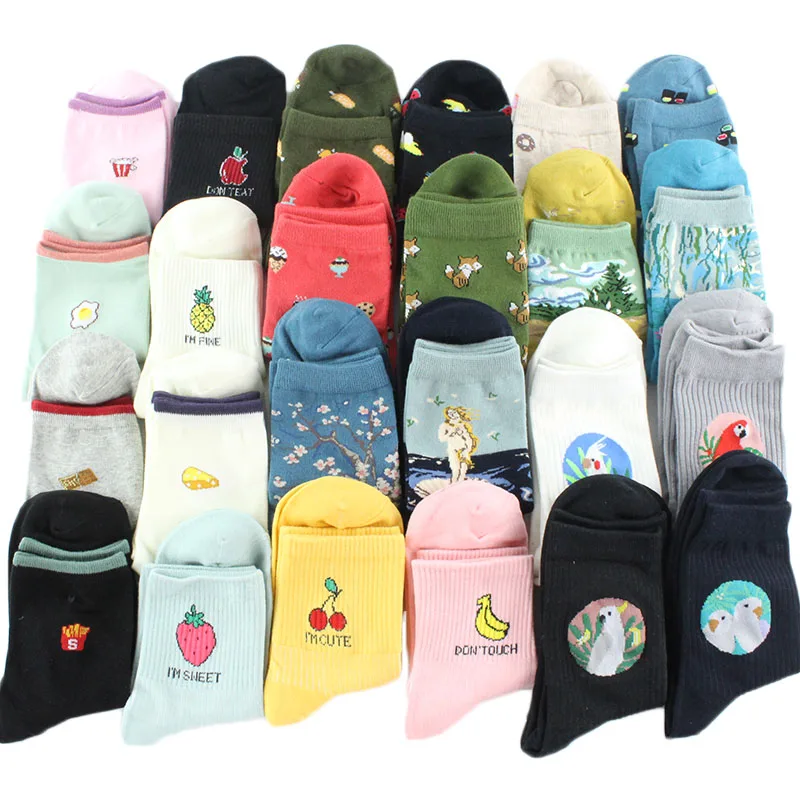 Женский носок мультфильм Харадзюку еда фрукты носки с ананасами смешные суши/Птица/искусство масляной живописи Забавный характер носок женщина