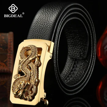 

Men's Belt Genuine Leather Belts Brand Fashion Automatic Buckle Dragon Stainless Steel Buckle Belts for Men Ratchet 3.5cm Width