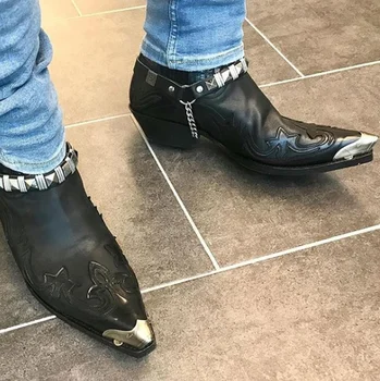 

2020 Men's New Fashion Pu Leather Cowboy Boots Med Heel Motorcycle Boots Casual High Quality Mens Boots Zapatillas Hombre 4M652